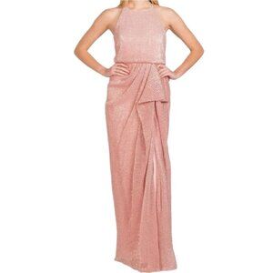 NWT Badgley Mischka Blush Pink Sequin Halter Gown Floor Length Dress Size 8